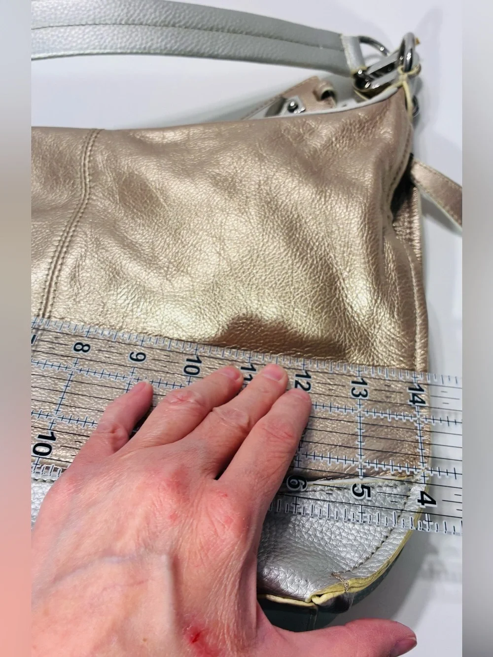 Tignanello Metallic Leather Shoulder Hobo Bag Gold Silver 14x11